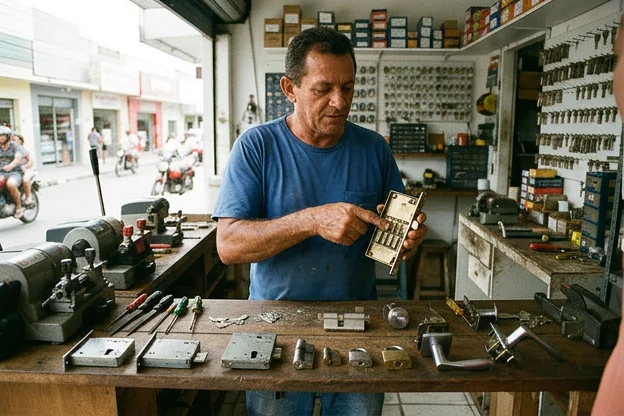 Chaveiro apresentando diversas fechaduras em Sobral.