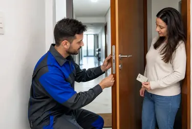 Chaveiro profissional utilizando ferramentas para abrir uma porta em Sobral.